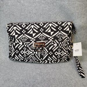 Marilu Black and White Tribal Canvas Clutch Purse 12 x 8